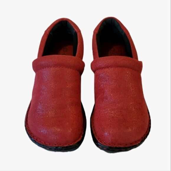 b.o.c. Born Concepts Peggy Red Leather Shimmer Cushioned Insole Clog Shoe - Picture 3 of 9